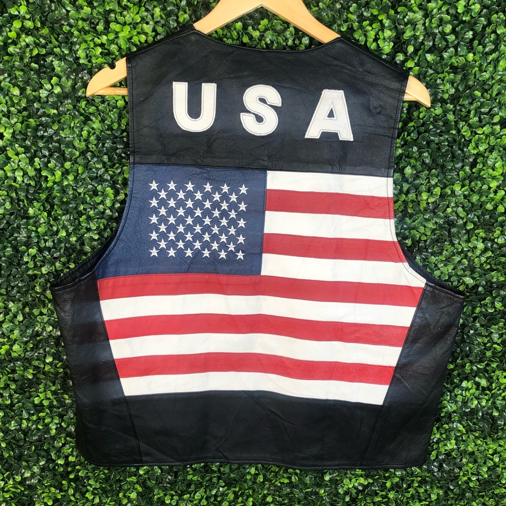 Vintage USA‎ Flag Leather Vest